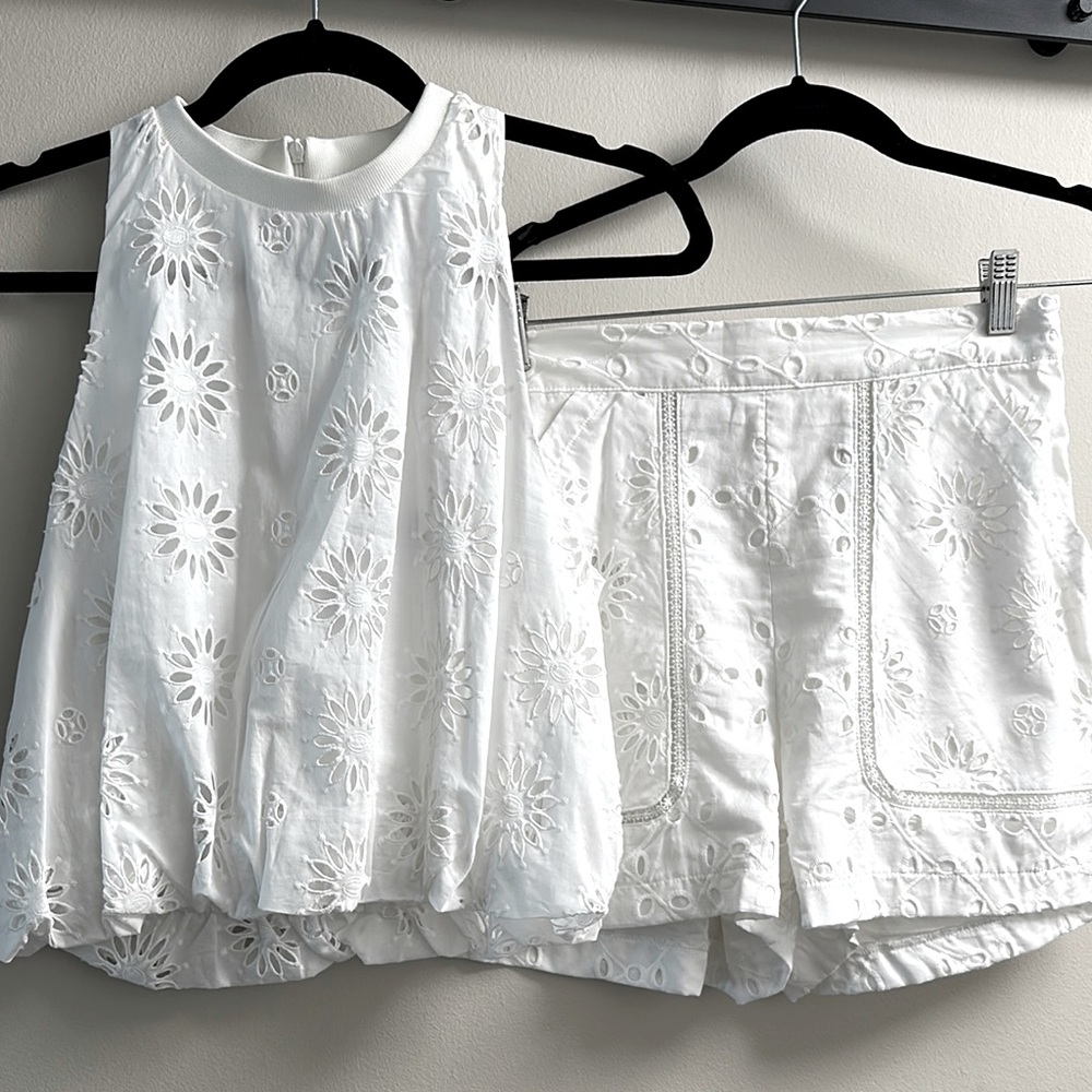 Zara White Eyelet Embroidered Shorts and top - NWT - top size M, shorts size S